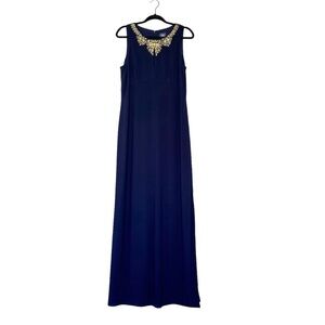 Vince Camuto Beaded Maxi Dress Navy 14 Cocktail Sleeveless Formal Side Slit Sexy